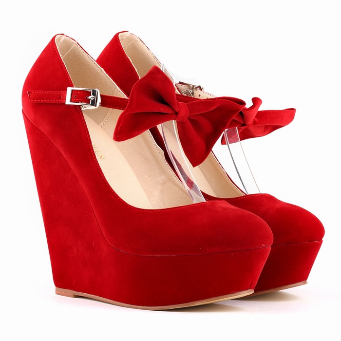 Thick Bottom Suede Club Bowknot Wedges Heels Shoes on Luulla