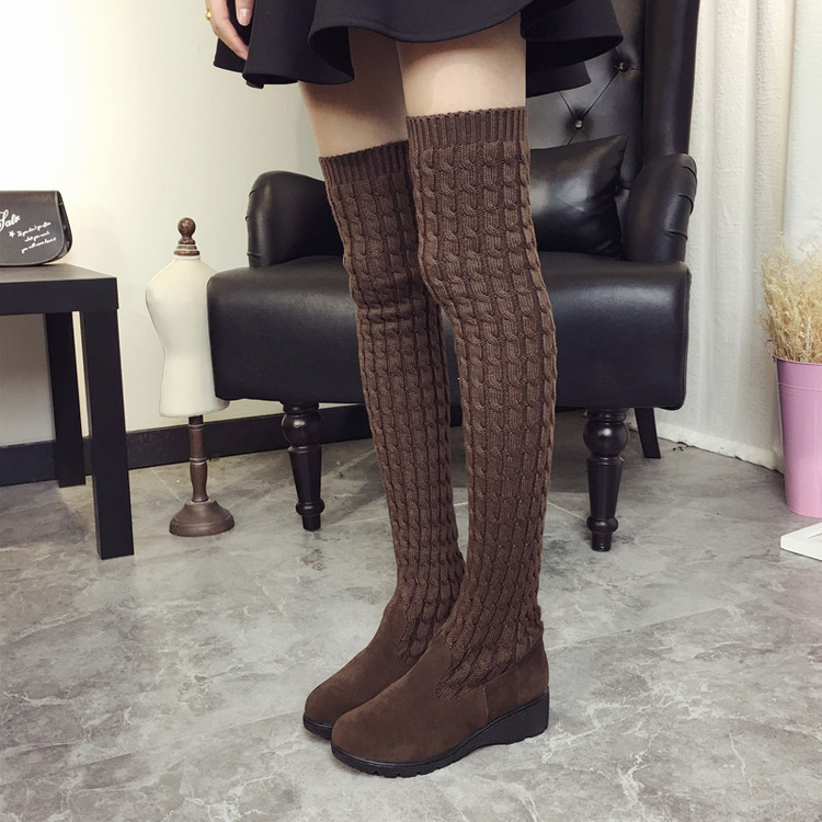 Fashion Knee-high Wool Canister Flat Warm Boots on Luulla
