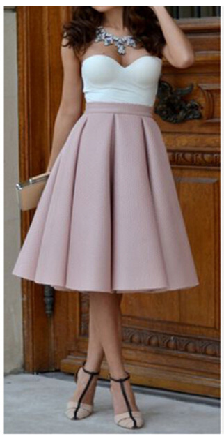 High-Gloss Pleated A-Line Skirt - 8059_RED